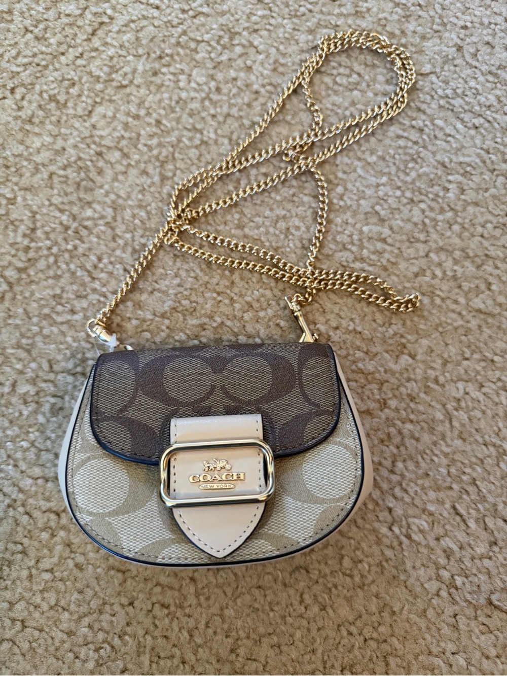 Coach Two-Tone Signature Mini Saddle Crossbody in Brown and Cream NWOT